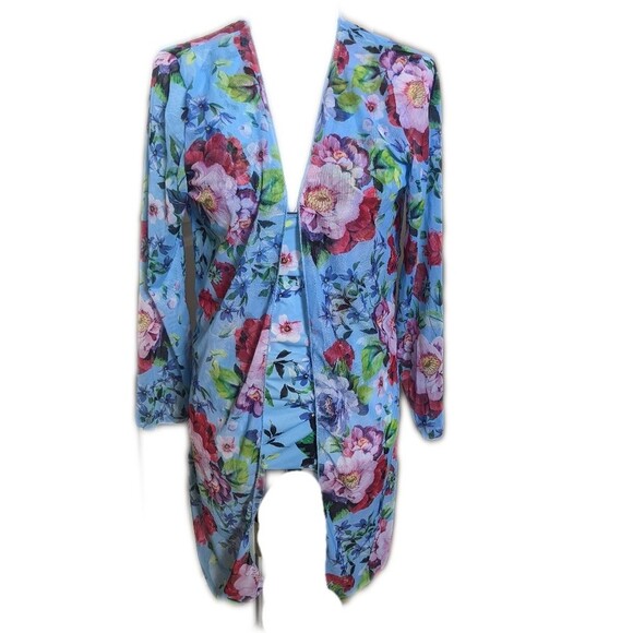 Shein v-neck one-piece swimsuit & matching cover up, blue & floral, size L - Picture 3 of 6